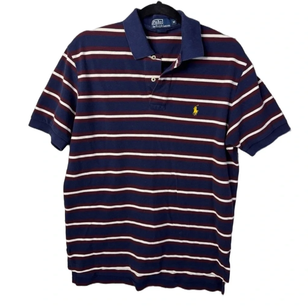 Polo by Ralph Lauren Men's Blue and Red Striped Polo. Medium. Great Condition.